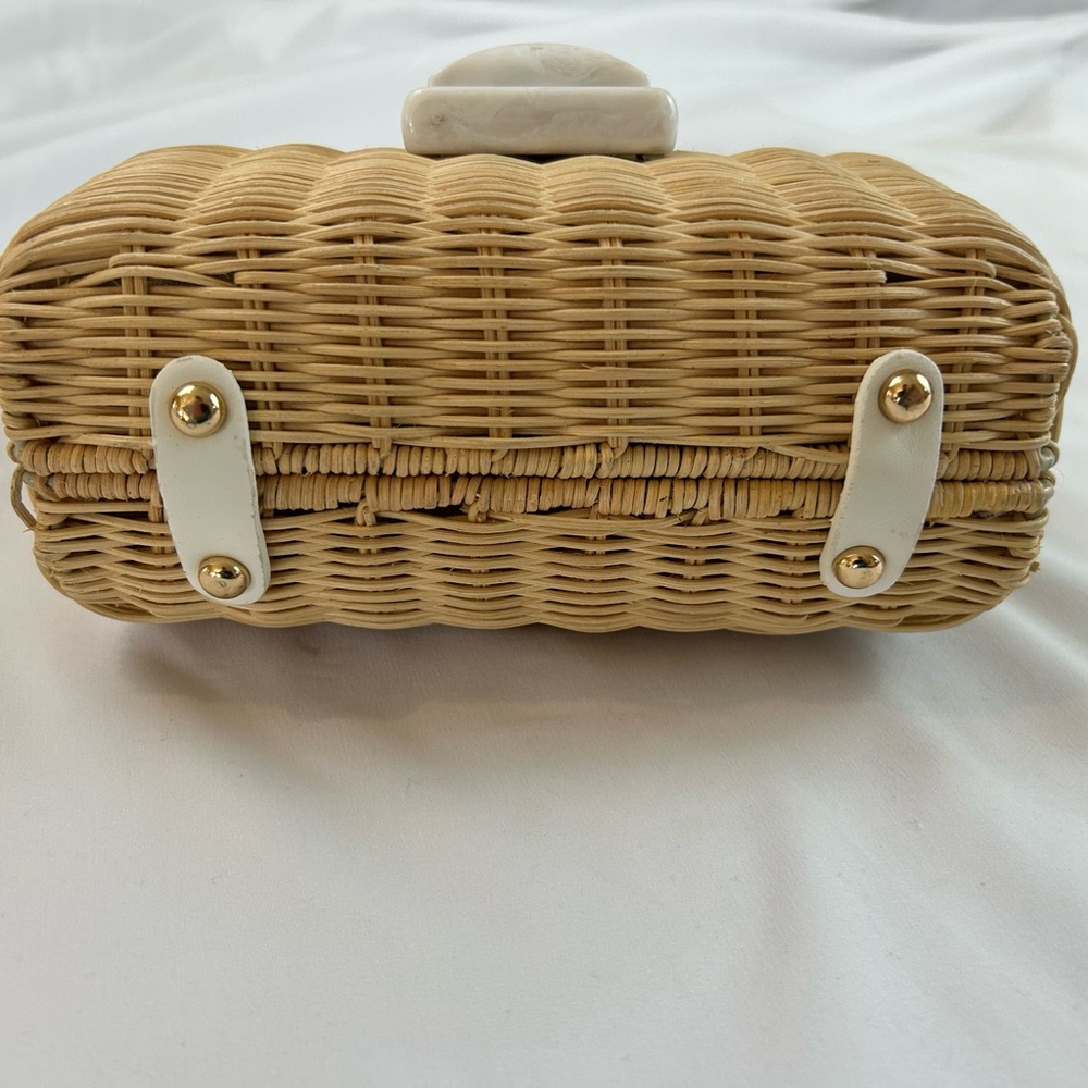 BTB Los Angeles Wicker Basket Bag Chunky Acrylic Chain Summer Purse - Picture 4 of 5